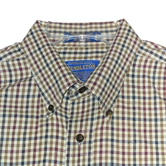Pendleton Canterbury Cloth Brown Plaid Cotton/Wool Blend Flannel Shirt Size L - Picture 2 of 7